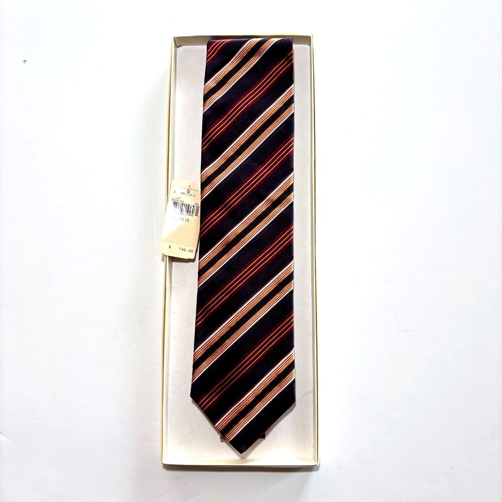 ERMENEGILDO ZEGNA 95% Silk/Cotton Tie/Necktie Italy Striped VTG Purple/Red NWT - Picture 1 of 14